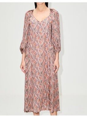 THE GREAT. Pink Paisley Midi Dress